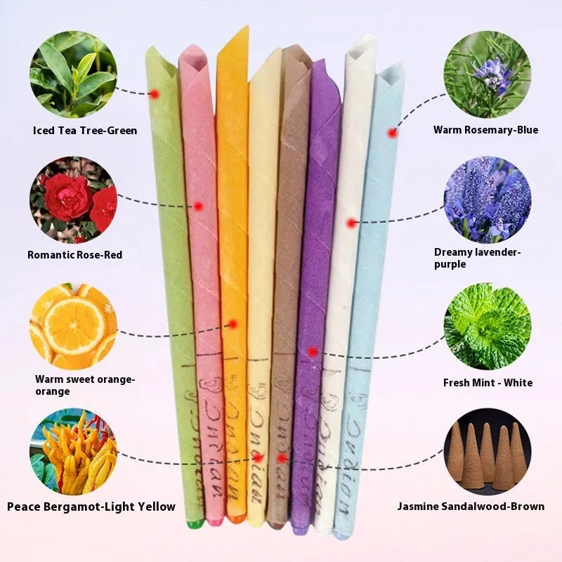 Ear candle suit box containing 16 cotton cloth candles, 8 protection boards, and 16 swabs in one of eight colours.