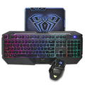 Backlit keyboard and mouse set with rainbow lighting, gold-plated USB cable, black and white colour options