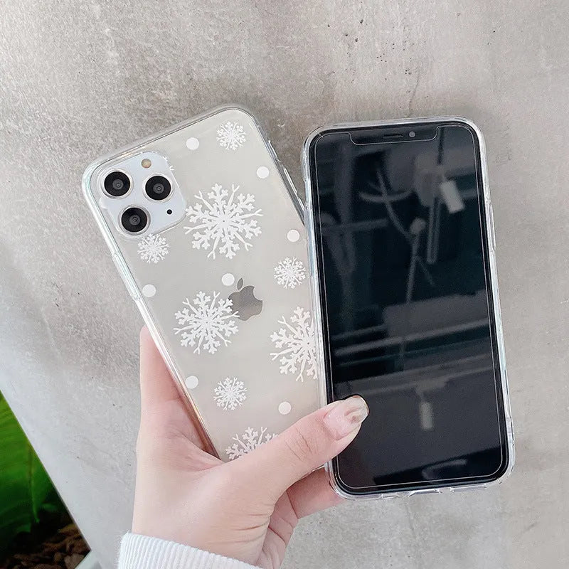 Christmas snowflake elk TPU phone case for iPhone, cartoon design, blue flower colour option