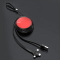 Telescopic three-in-one fast charging data cable extended to 1 metre length with retractable mechanism