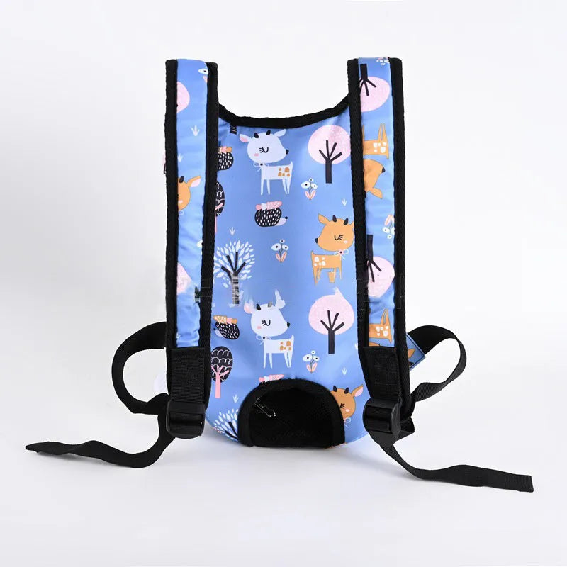 Fawn blue nylon pet backpack with animal pattern for small to large dogs and cats, S M L sizes