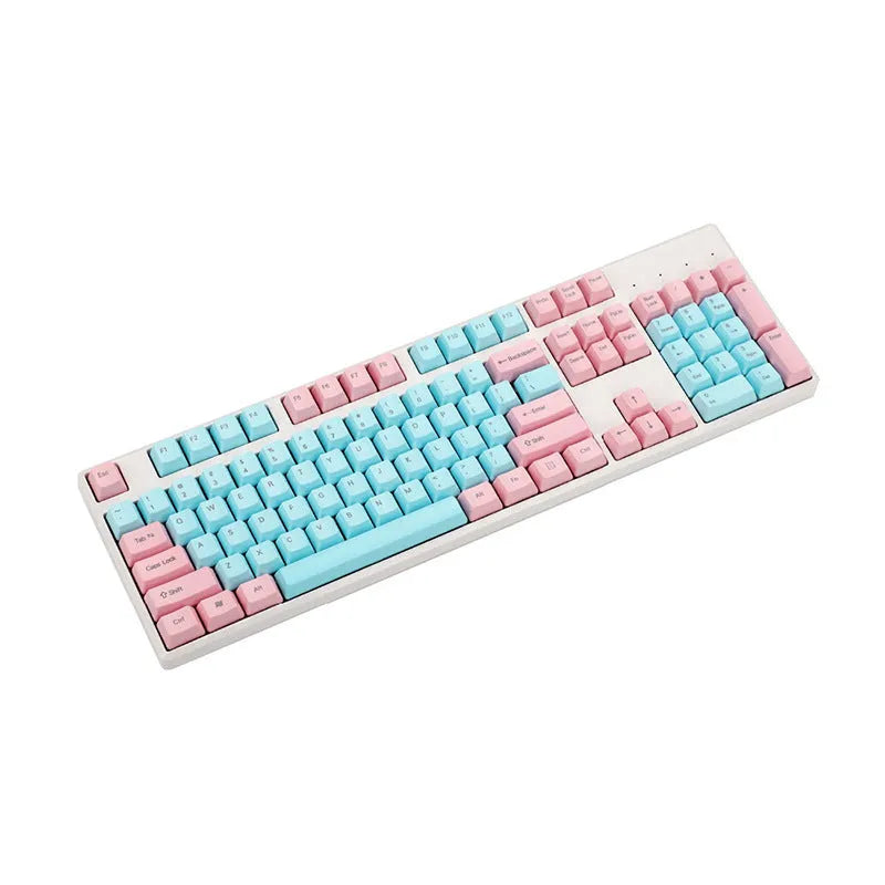 Full set of PBT keycaps in pink colour, 1.5mm thickness, side-printed legends, for mechanical keyboards
