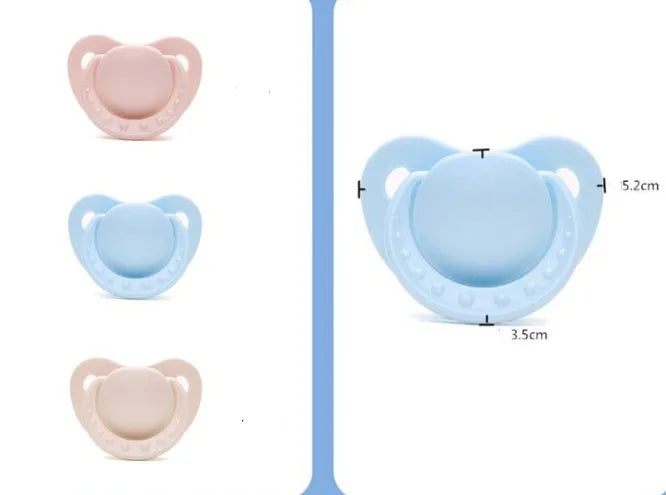 Soft silicone baby pacifier in beige on white background, size S, box packaging