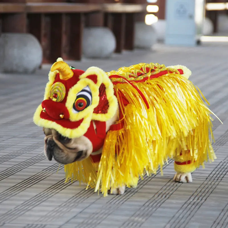 Chinese-style lion dance pet costume in polar fleece for cats and dogs
