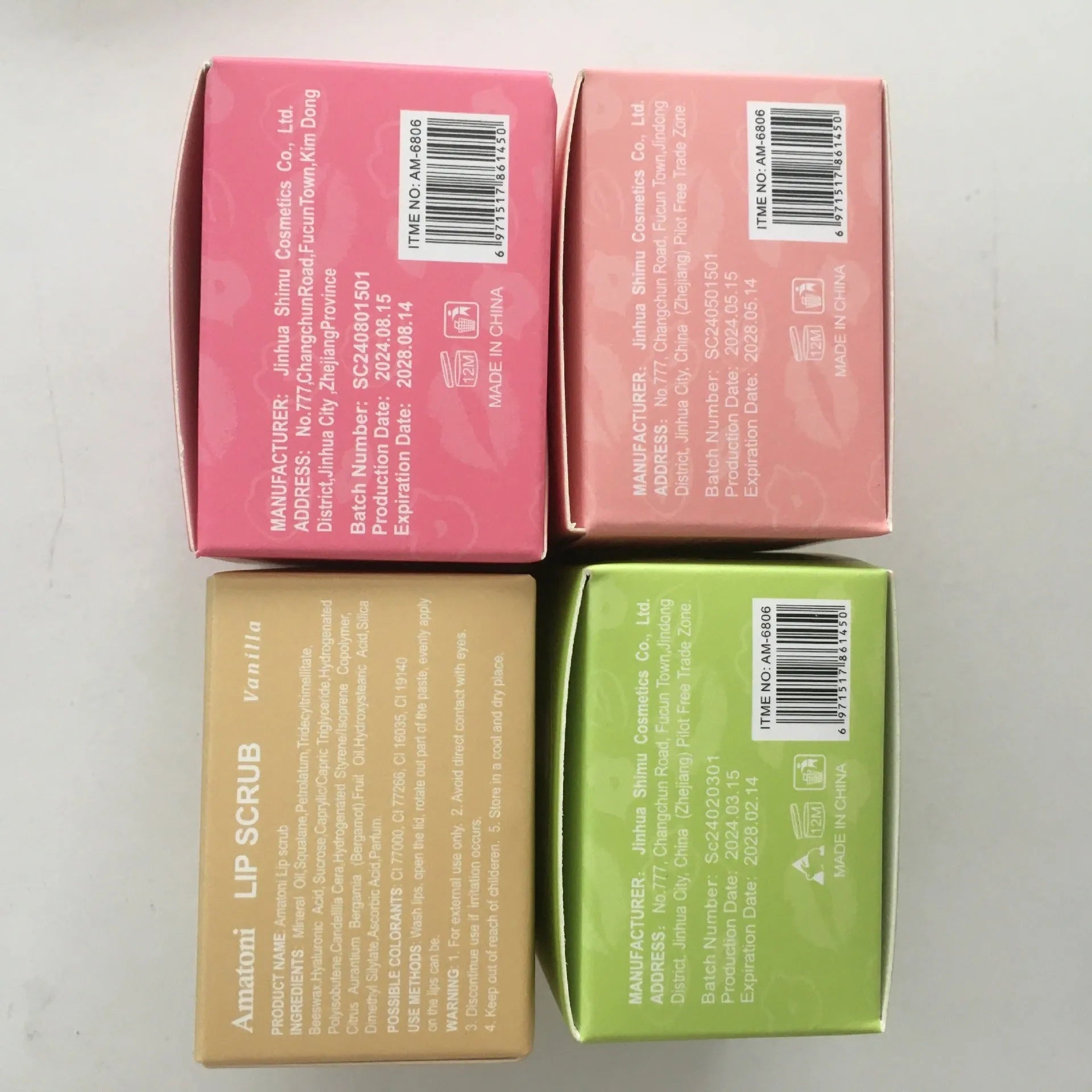 Amatoni Lip Scrub cream in 30g container with coconut raspberry vanilla watermelon flavour options