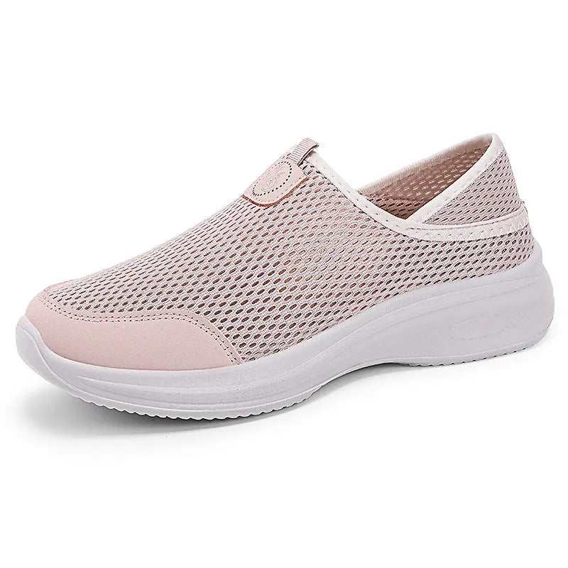 Summer breathable casual shoes with mosquito repellent mesh upper, PU texture, flat heel, low top, in black