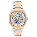 Men's square dial automatic watch with luminous markers on a stainless steel strap.