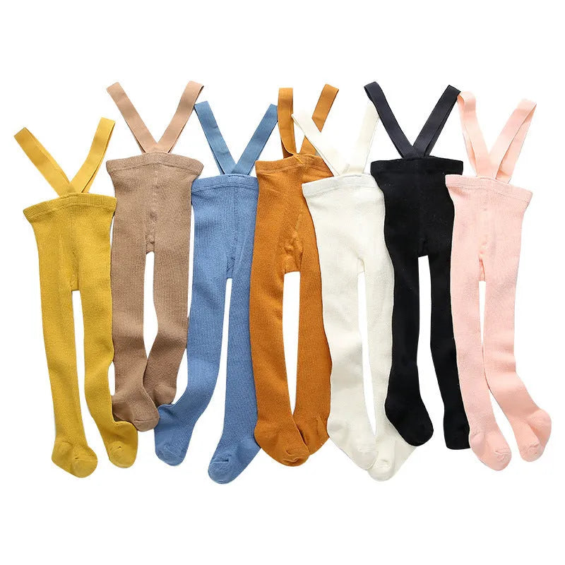 Combed cotton baby crawling cross overalls for girls in 7 colours – high-waist soft-treated fabric