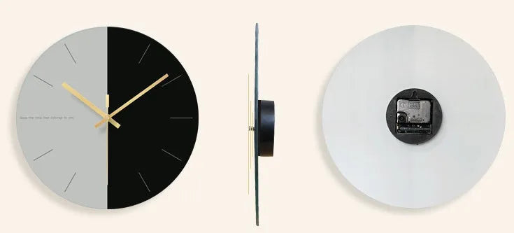 Minimalist transparent tempered glass wall clock with 29.5cm diameter on a white wall