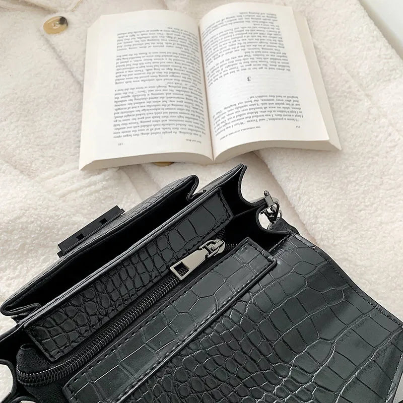 PU crossbody bag in four colours showing 20cm width and 14cm height