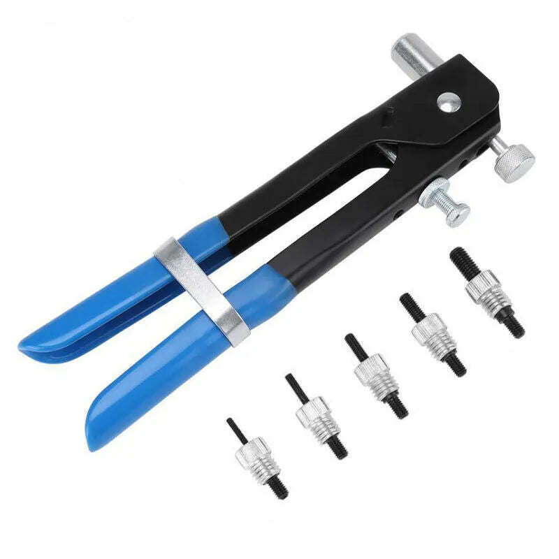 Alloy steel manual riveter tool with a case of rivet nuts and mandrels.