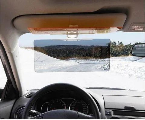 HD car anti-glare day and night vision driving visor in gray with adjustable clip