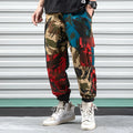 Blue camouflage overalls casual pants made of polyester fibre, full-length loose fit, front view