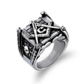 Masonic ring for men with sun and moon motif, high-polished white steel, gold colour option
