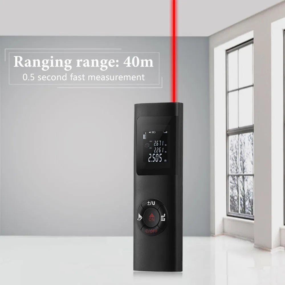 Mini laser range finder pocket size 40m black ABS enclosure with LCD backlight display