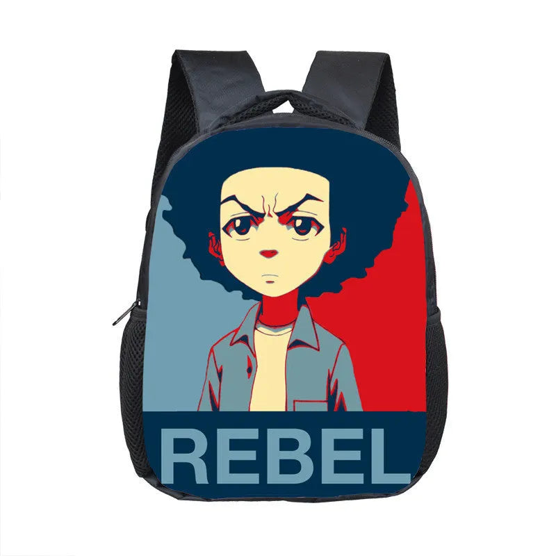 Children cartoon school bag with colourful design, waterproof polyester shell, and double straps