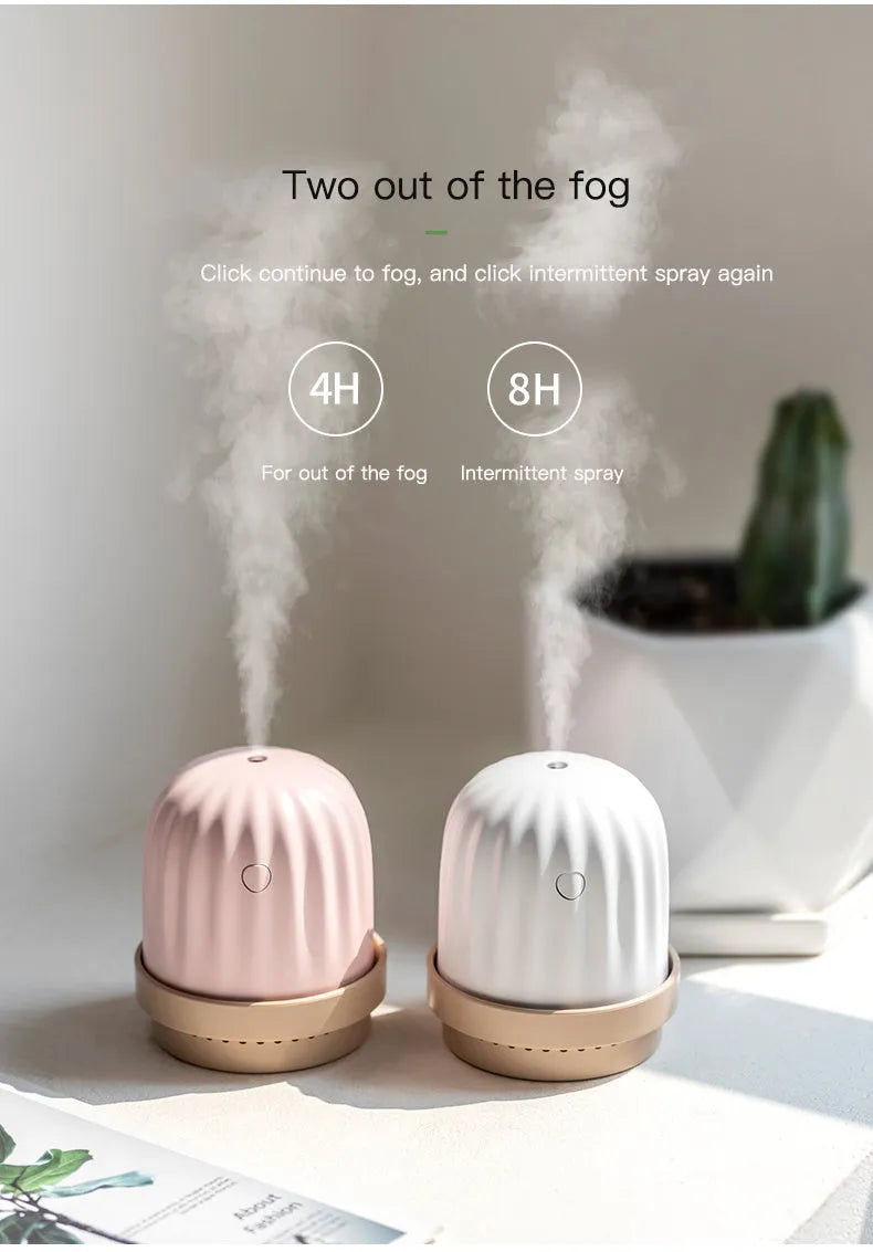 Cactus humidifier night light in green with colourful glow, 260ml tank, USB model
