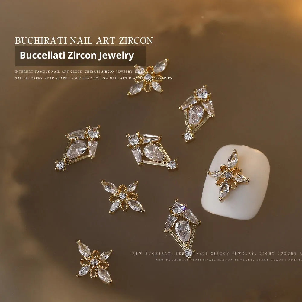 Square zircon nail rhinestone ornament in alloy frame, Princess series, 8X13mm and 9X11.5mm sizes on nail