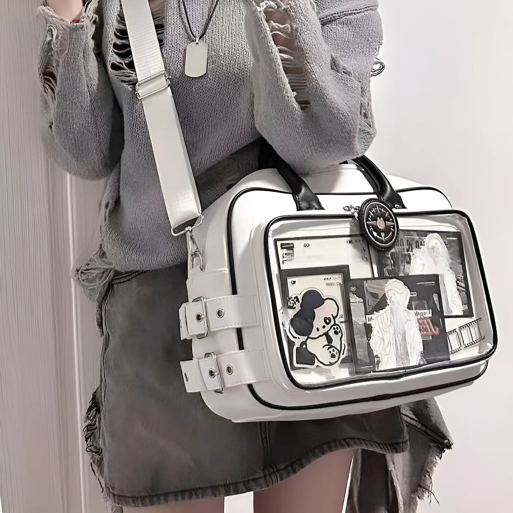 One shoulder crossbody bag PU large capacity 42x24cm black horizontal square style with outer pocket