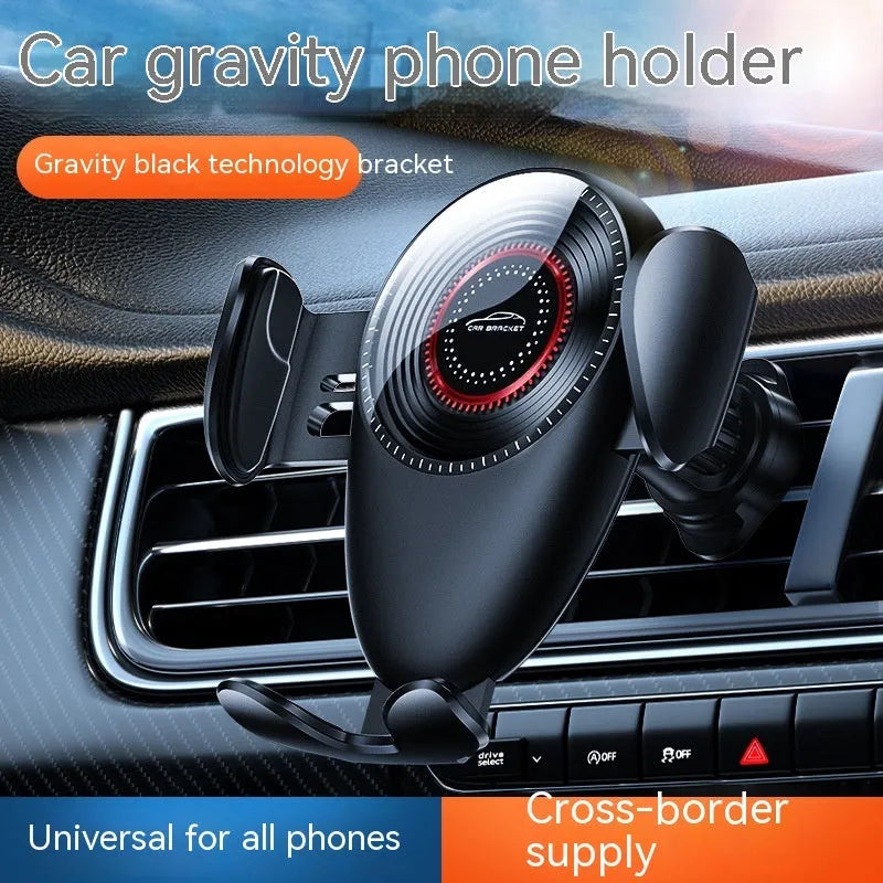 Black car air vent phone bracket with adjustable arms for universal smartphone mounting