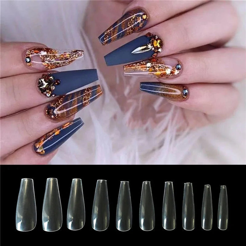 500 clear and natural ballet false nails in a bag showing various sizes of ABS plastic tips