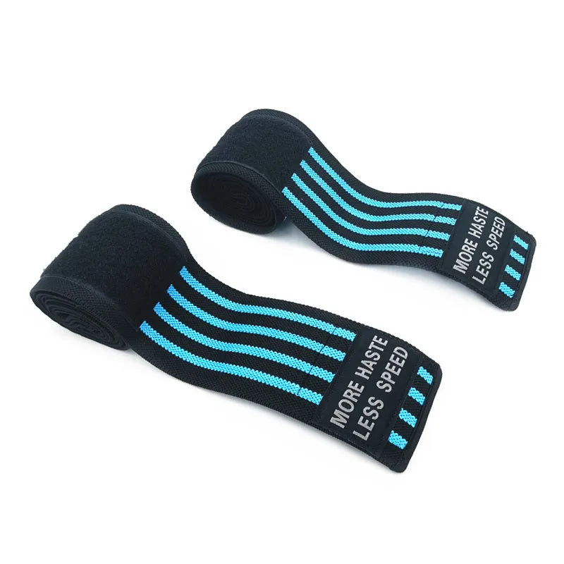 Blue adjustable nylon weightlifting wristband for gym training with elastic support