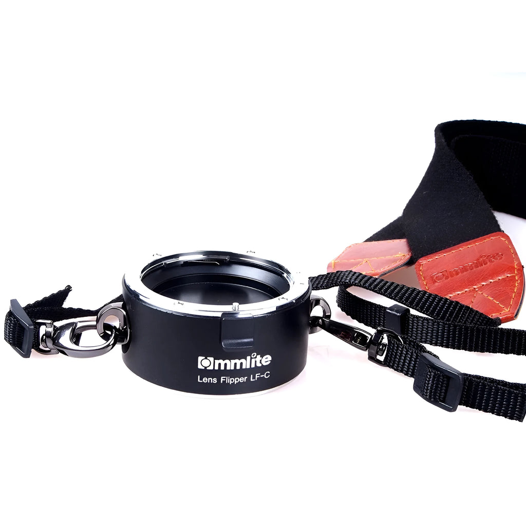 Aluminium Camera Lens Flipper dual holder on cotton strap for Canon, Nikon, Sony cameras
