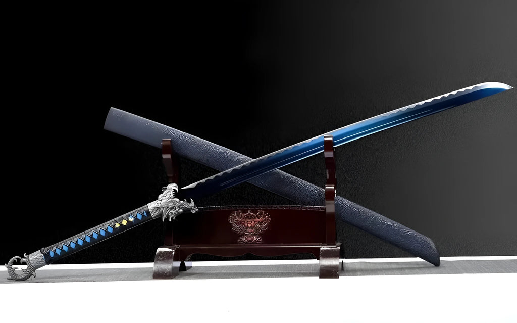 Youlan integral embroidered spring saber 113cm high manganese steel unsharpened sword with solid wood leather scabbard