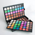 Eyeshadow compact palette with 120 colours in shimmer and matte finishes, measuring 15.6 by 10.5 by 2.4 cm.