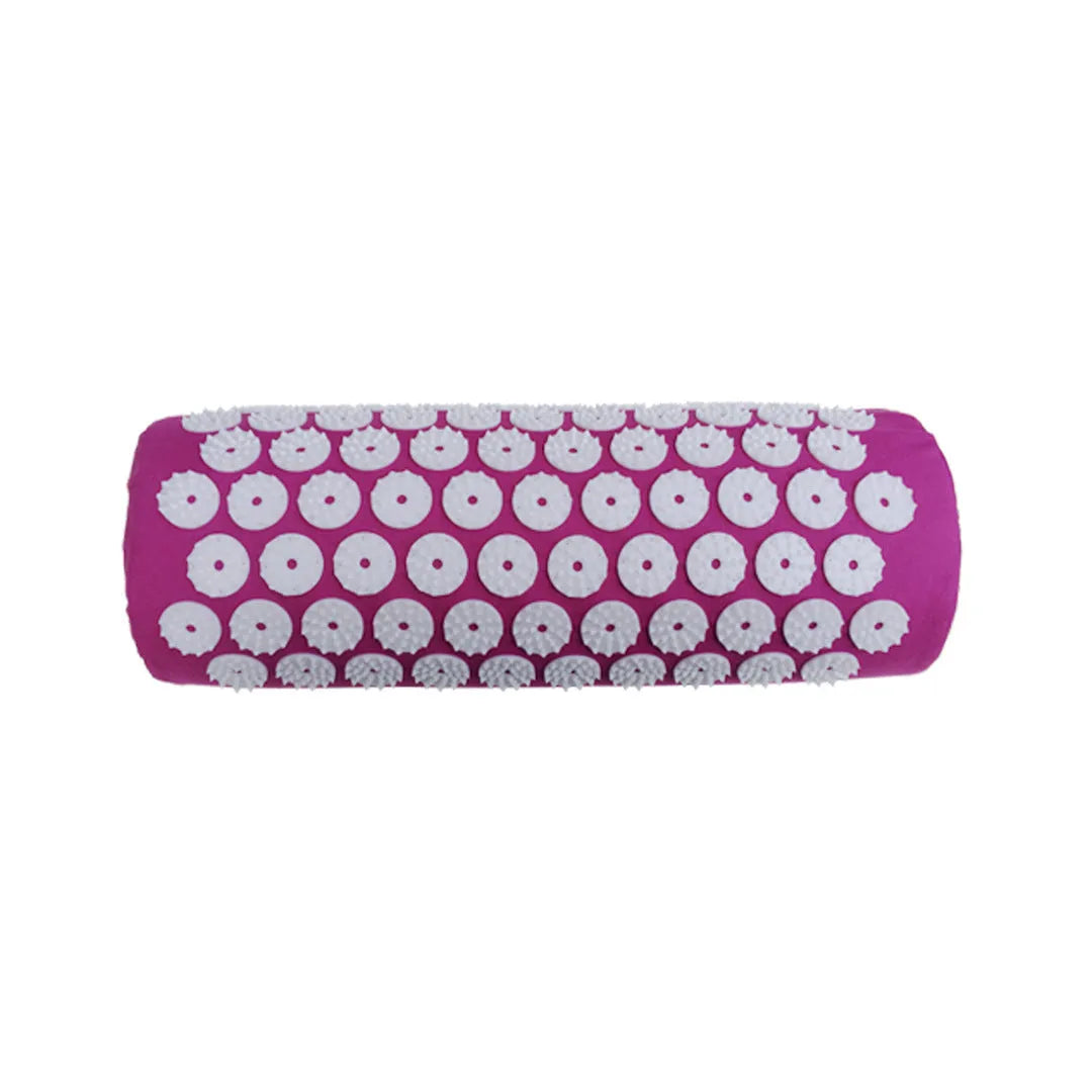 Acupuncture massage mat yoga mat set with black and blue cushion and headrest on floor