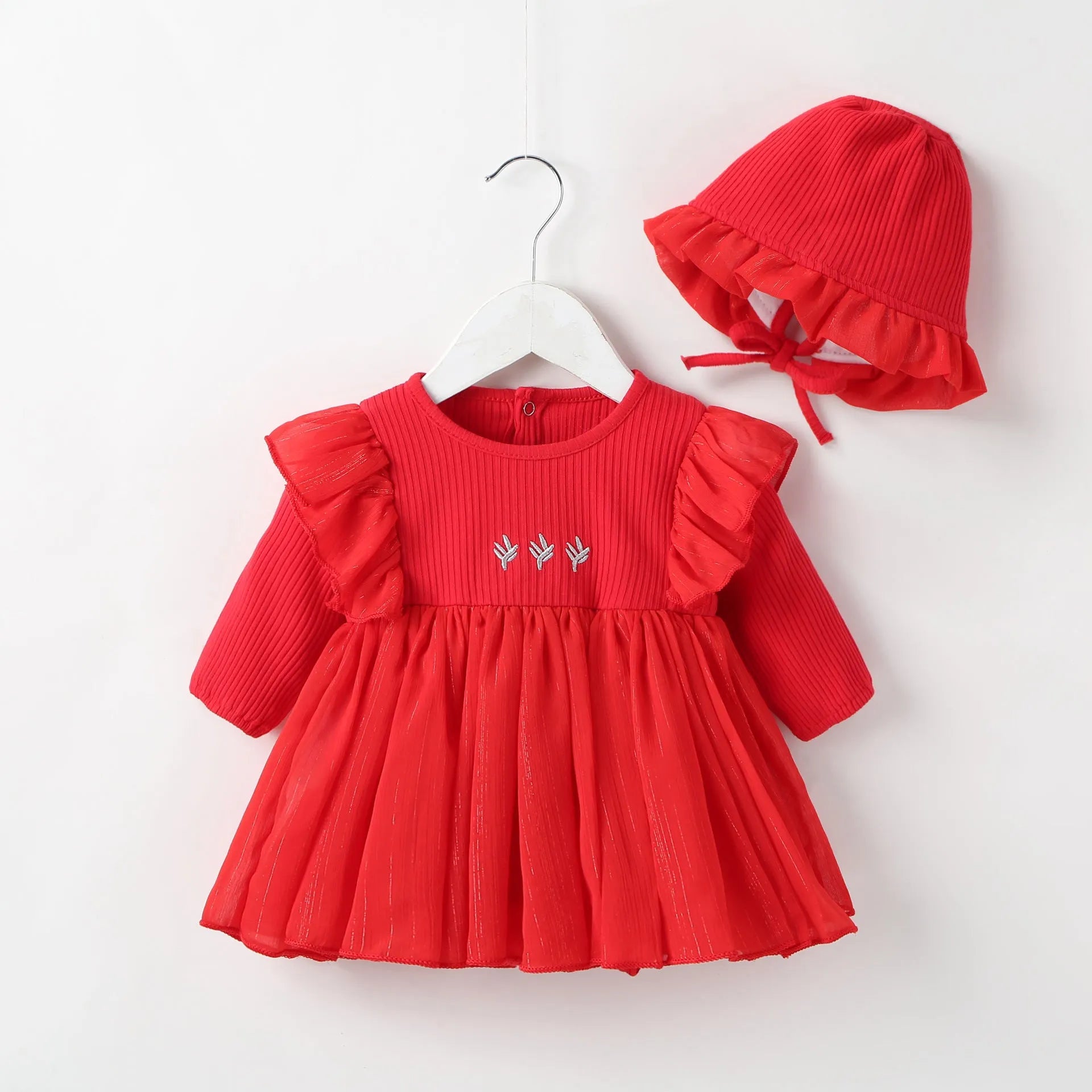 Cotton baby princess fluffy dress for infant girls in pink, red, or white
