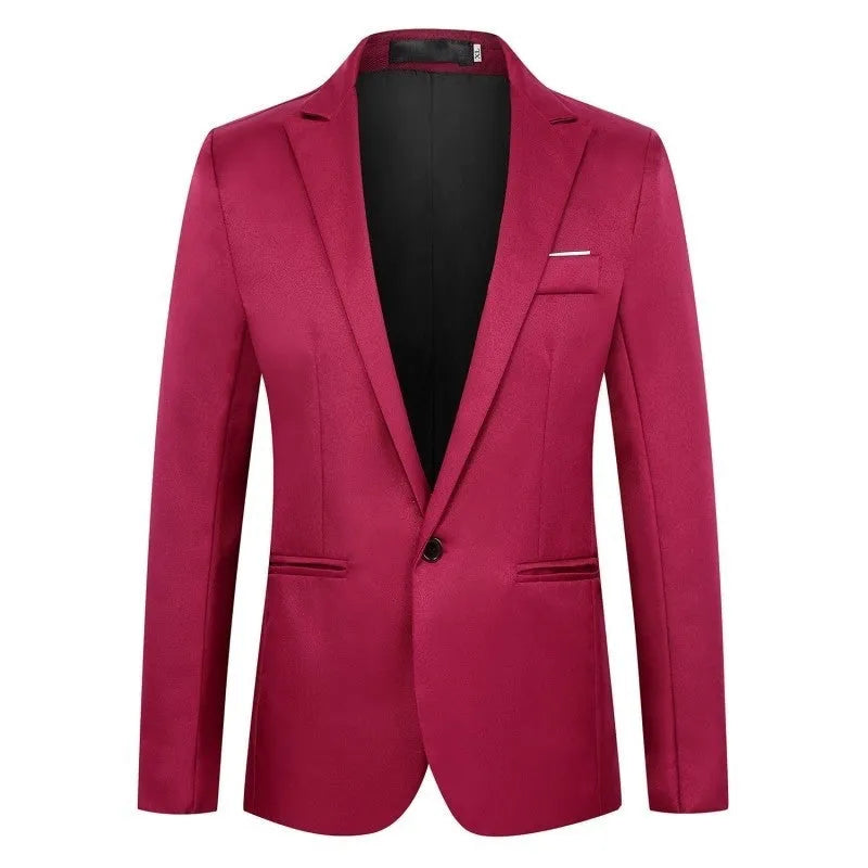 Men's acetate fibre suit jacket in a loose fit for weddings, shown in multiple colour options.