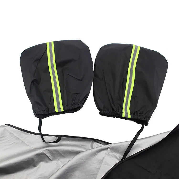 Car windshield snow cover 210x120cm waterproof polyester taffeta black silver with reflective bar and magnets