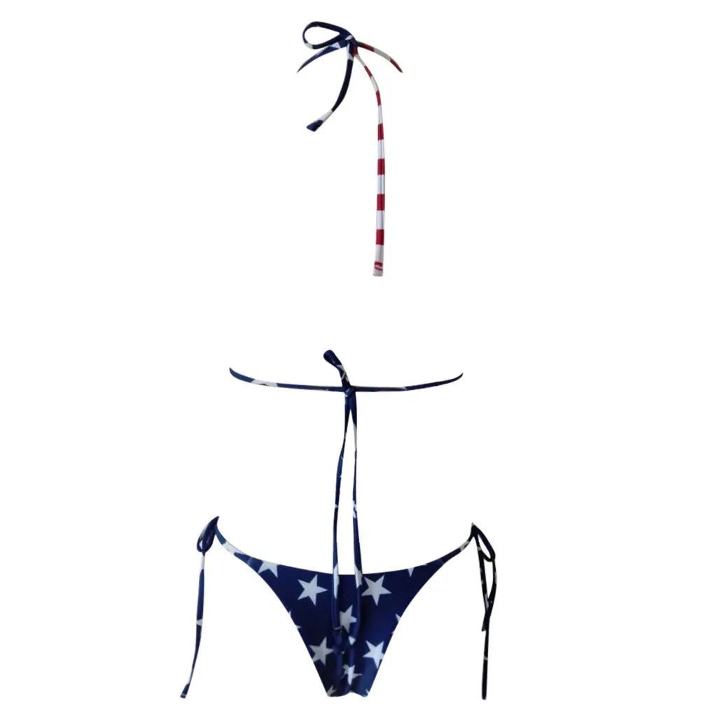 Printed bikini split swimsuit in National Flag colour with chest pad, polyester fabric, sizes S M L