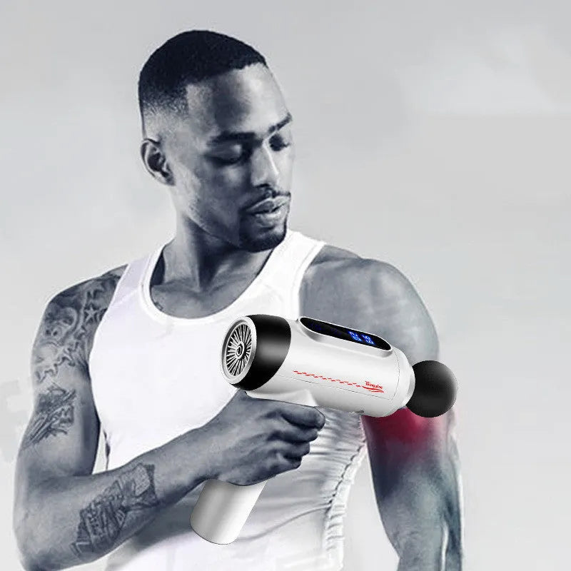 Electric fitness massager in Champagne Gold with 6 massage heads, ABS body, nano silicone handle and 217x172x60mm size