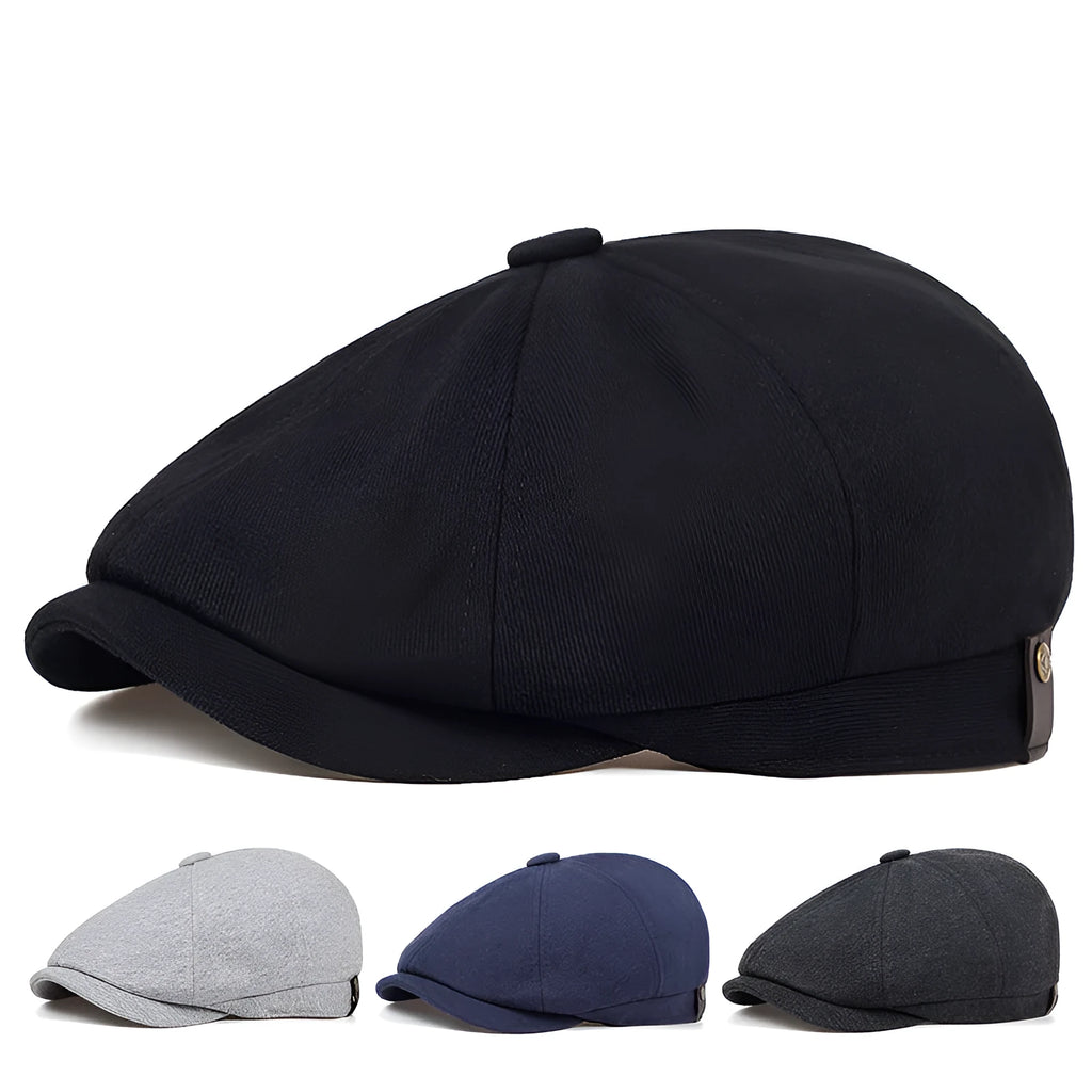 Women's cotton newsboy cap in dome crown style, autumn winter warm and shade hat, colour black