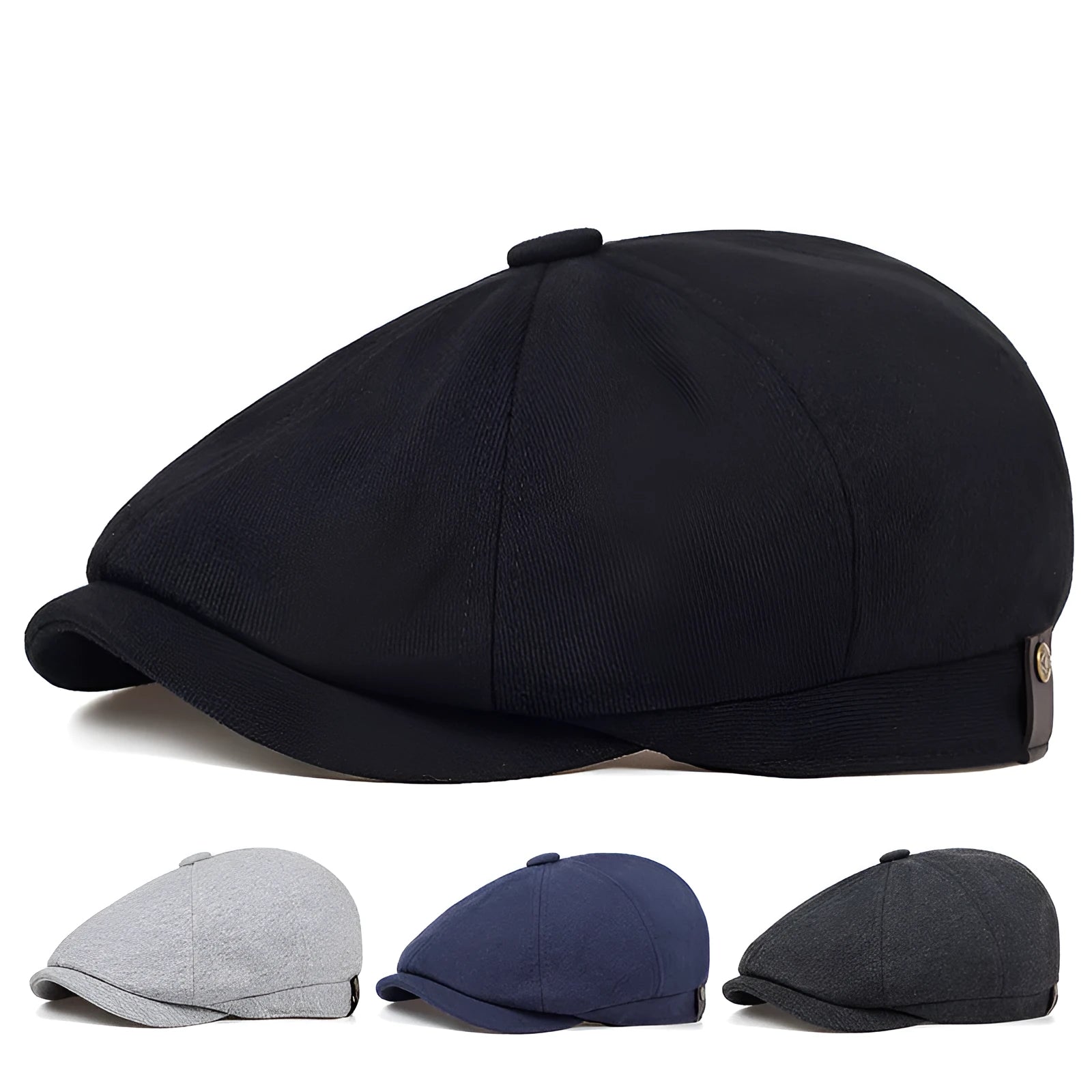 Women's cotton newsboy cap in dome crown style, autumn winter warm and shade hat, colour black