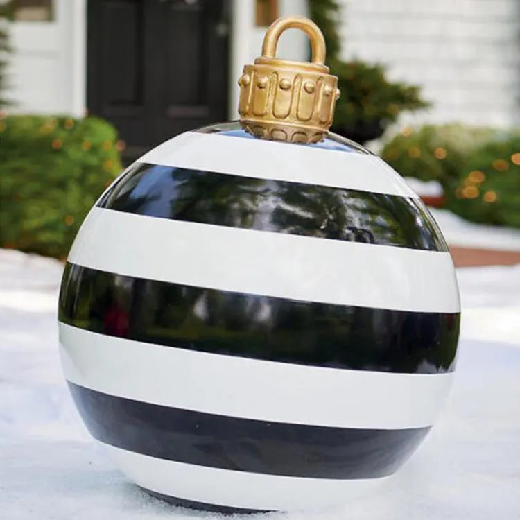 Large 60cm diameter inflatable PVC Christmas decoration ball in bright colours for outdoor use.