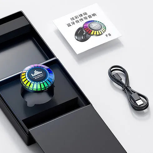 Small square voice-controlled Bluetooth LED atmosphere lamp on a surface.