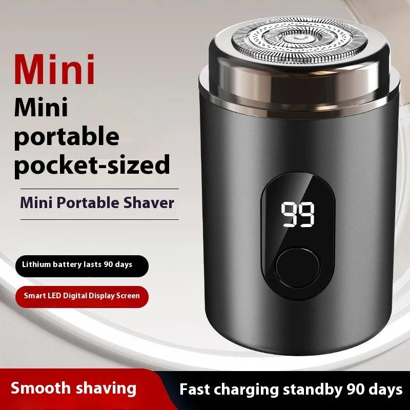 Mini electric shaver for men in Elegant Black or Horse Orange, ABS body, LED display, USB rechargeable, brushless motor.
