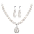 Pearl necklace set for women with alloy drop pendant and water wave chain in photo color