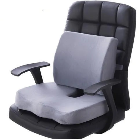 Flannelette chair cushion back waist protector set with 31.5x32x10cm back cushion and 45x35x7cm seat cushion in black colour