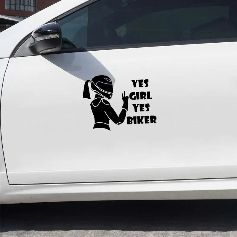 Cool Girl Rider character car decorative waterproof sticker in black, white, and laser colours