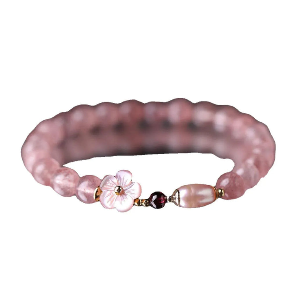 Strawberry quartz peach blossom flower-shaped crystal bracelet for women