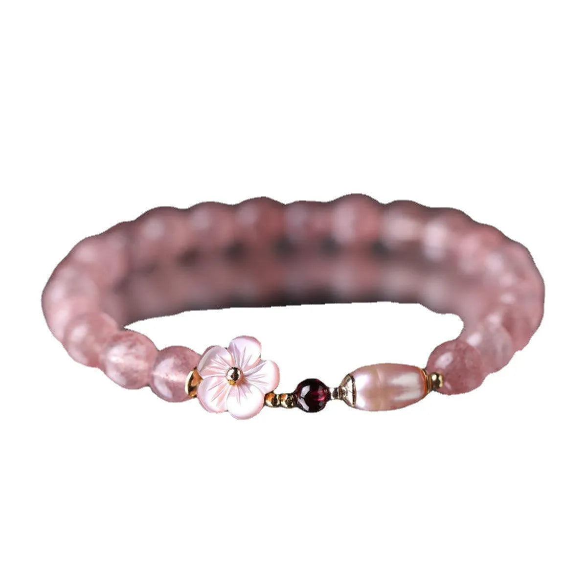 Strawberry quartz peach blossom flower-shaped crystal bracelet for women