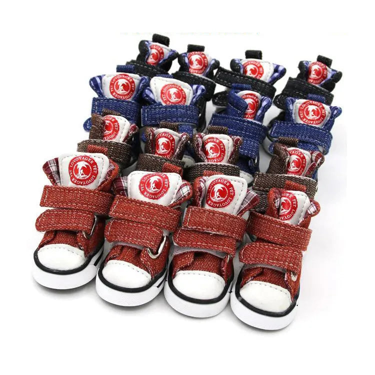Small dog poodle shoes in blue or black canvas, anti-slip anti-dirty, sizes 1 to 5, pack of 4