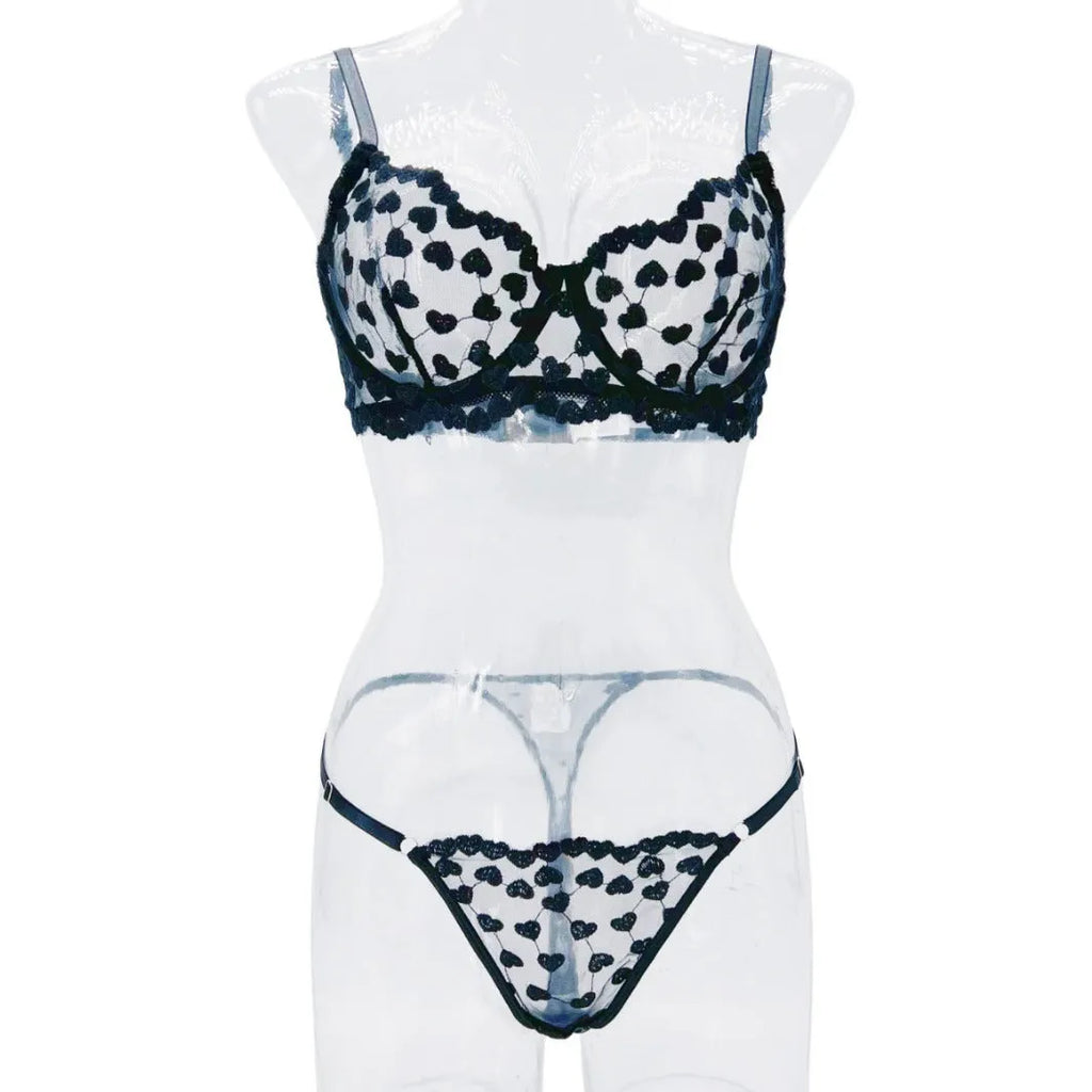Women's two-piece mesh suit in black and red for romantic themed events