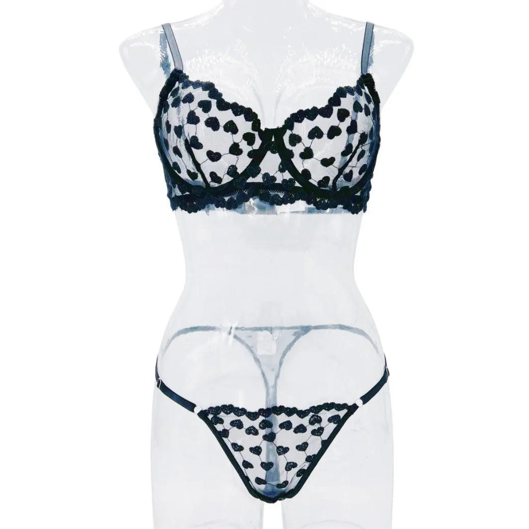Women's two-piece mesh suit in black and red for romantic themed events