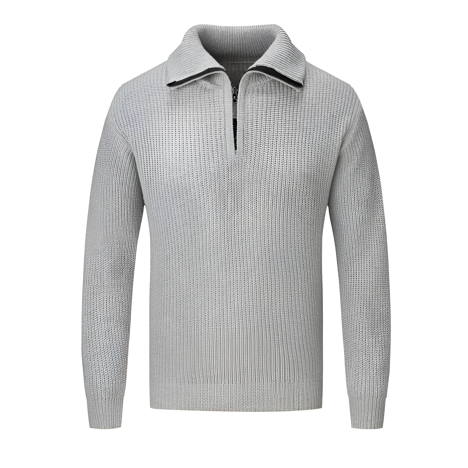 Men's solid colour slim fit pullover sweater on a hanger, shown in camel colour.