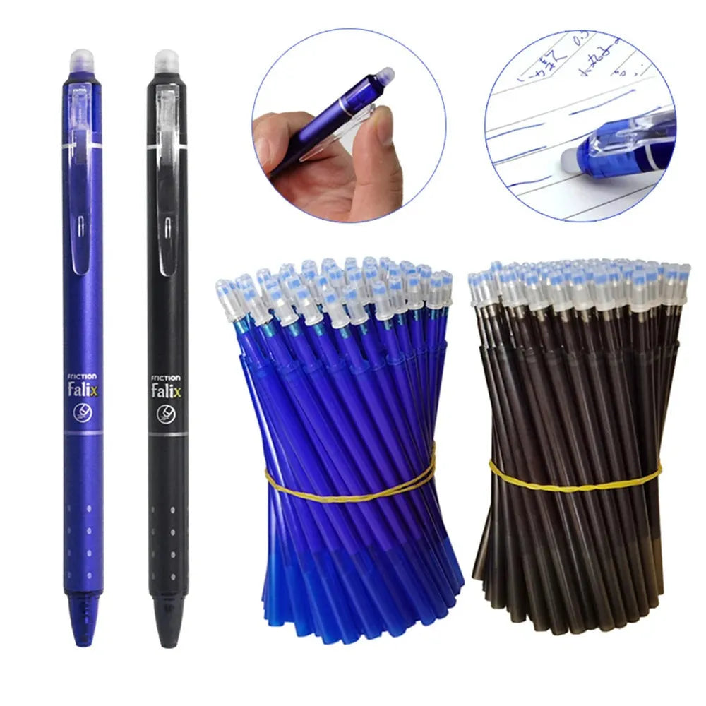 Blue and black erasable 0.5mm push gel pen with plastic shell for elementary school students